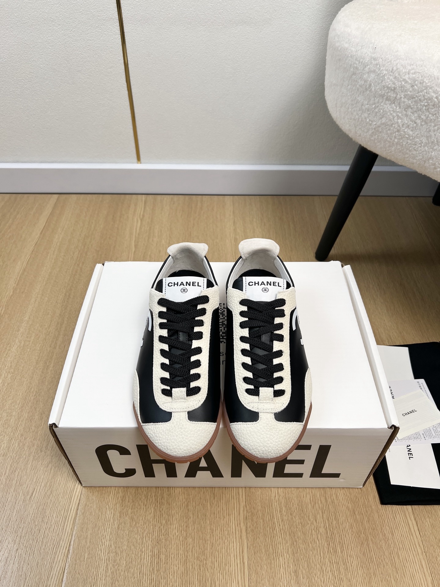 Chanel Calfskin Embossed Suede Womens CC Sneakers - Image 2