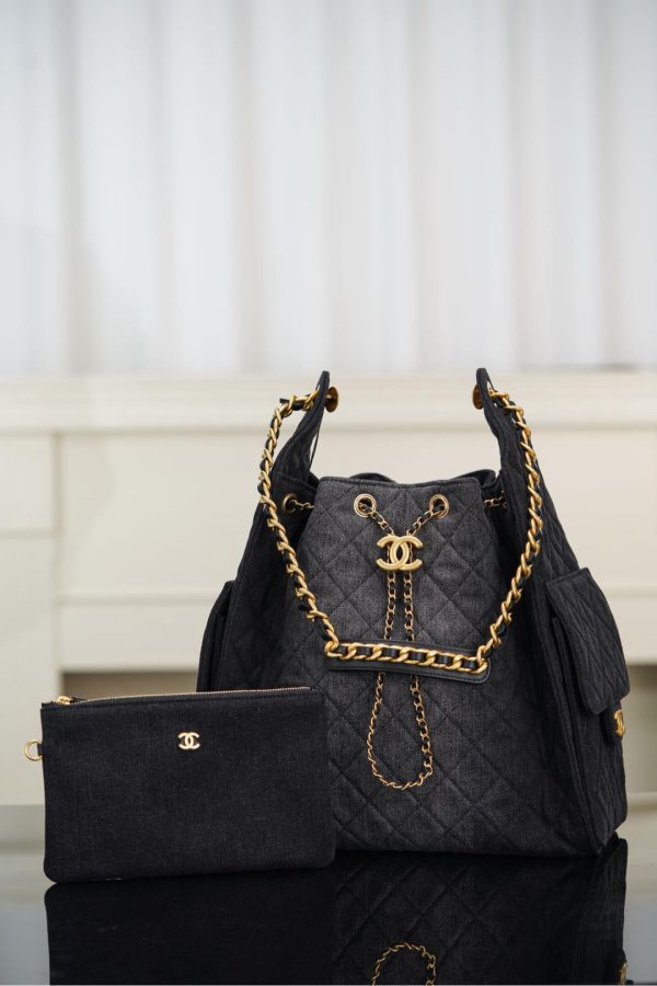 Chanel 25P Hobo Medium Handbag Denim & Gold-Tone Metal Top Quality