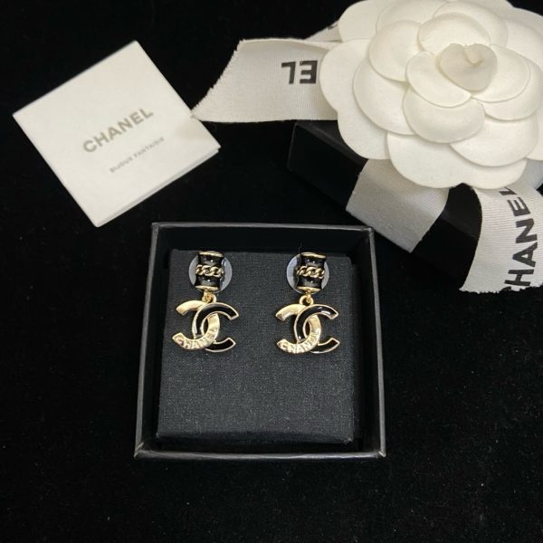 Chanel double C enamel letter earrings