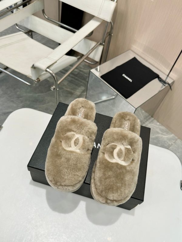 Chanel Fuzzy-Topped Slippers
