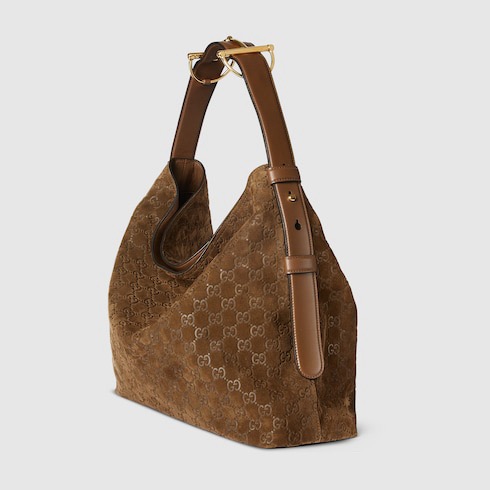 Gucci Beatrix Large Tote Bag in Brown Suede