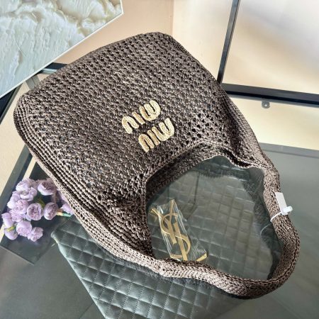 Miu Miu Raffia-effect Woven Shoulder Bag 10A - Image 4