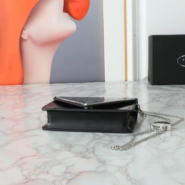 Prada Spazzolato Triangle Logo Plate Flap Chain Crossbody Bag