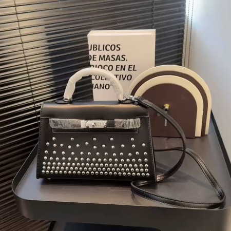 HERMES Rivet Accented Box Leather Handbag - Image 6