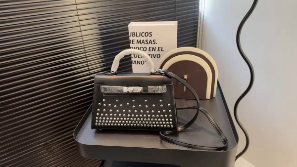HERMES Rivet Accented Box Leather Handbag