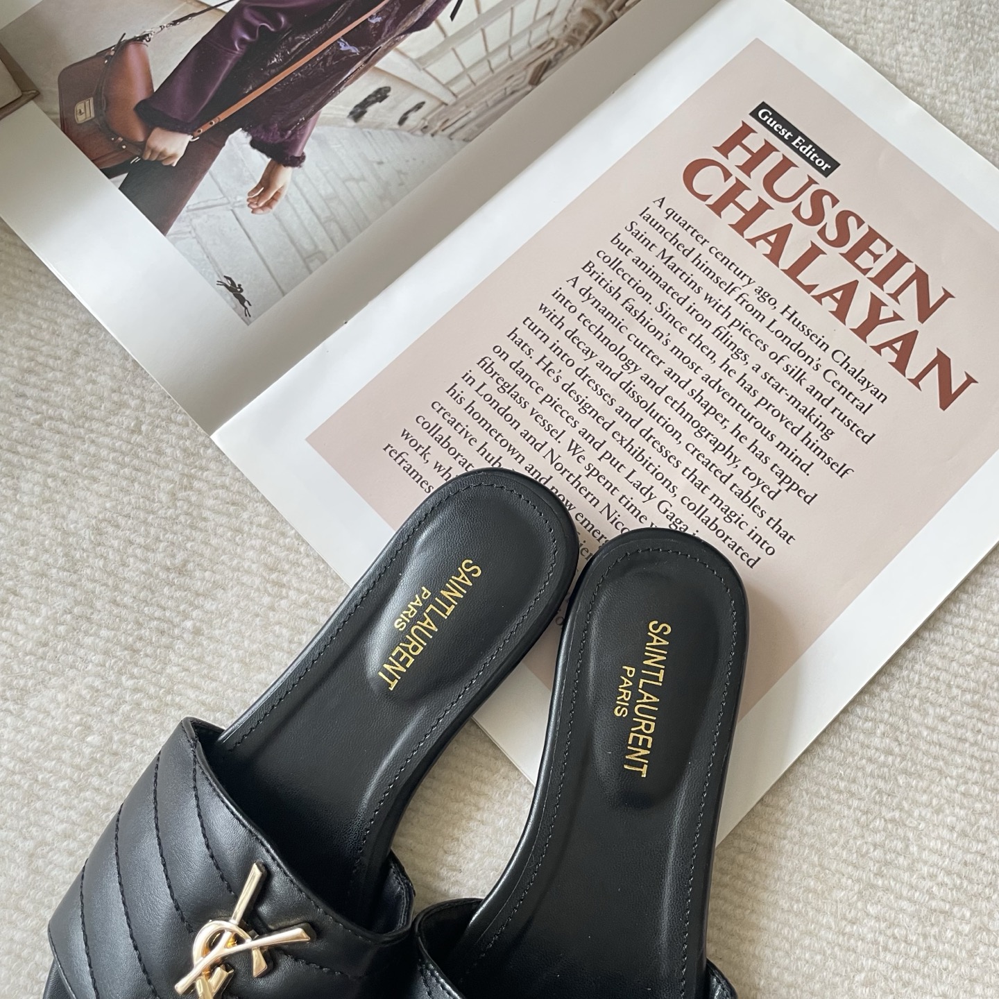 YSL 26P Embroidered Letter Flat Sandals - Image 12