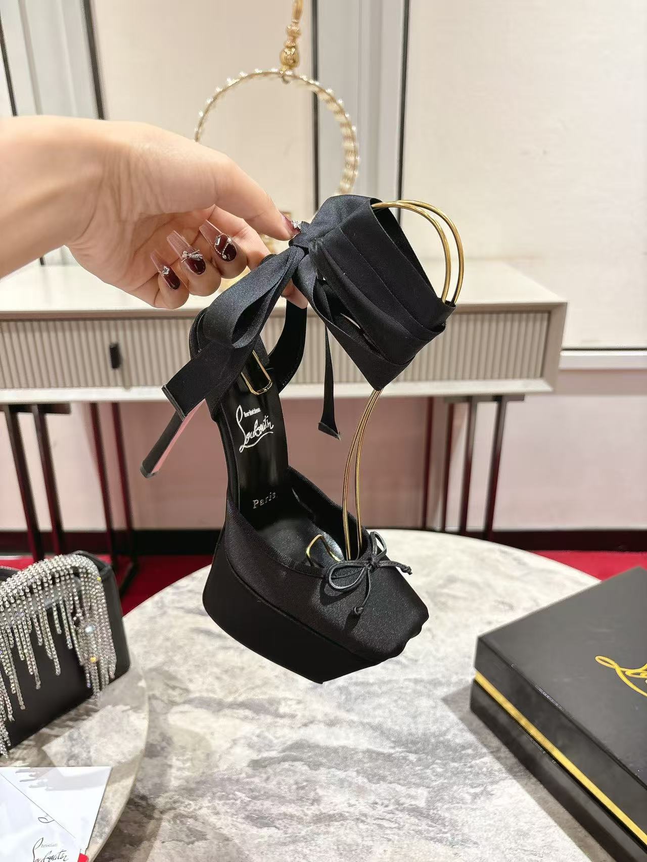 Christian Louboutin Cassia Lace Up Alta High Heels - Image 8