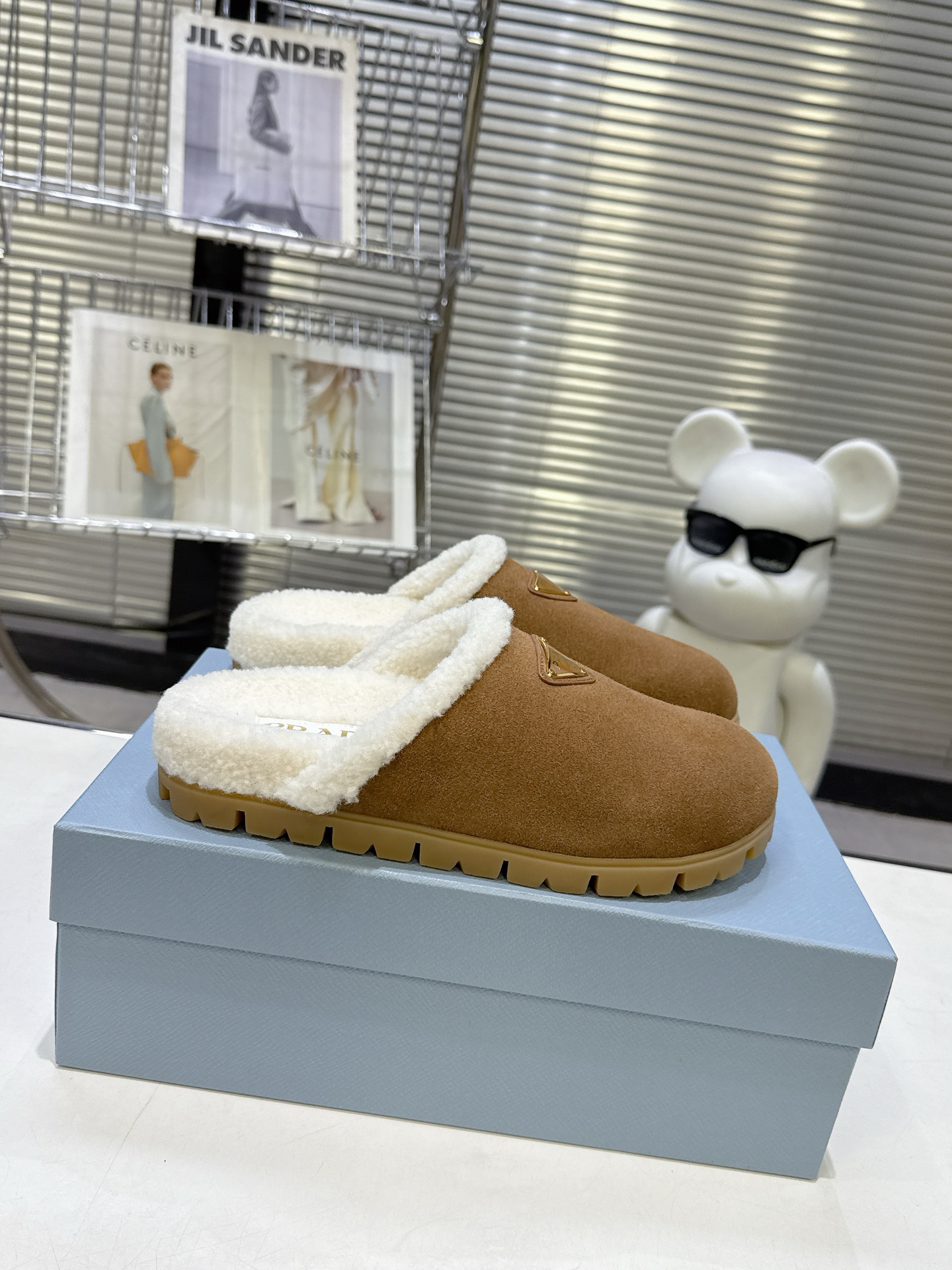 Prada shearlina-lined Suede Mules - Image 1