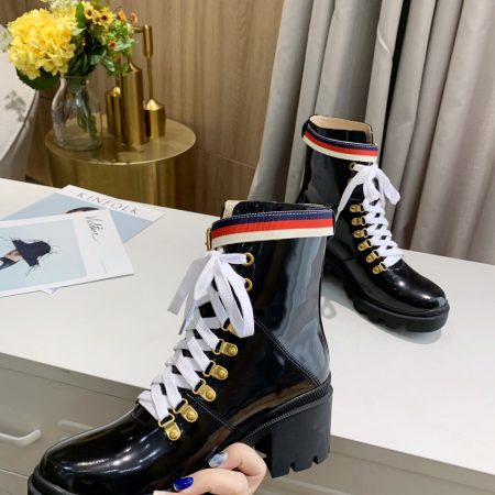 Gucci Sylvie Web Accent Combat Boots - Image 8