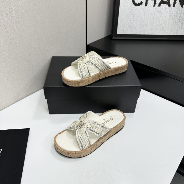 Chanel Raffia CC Platform Sandals