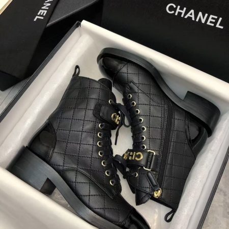 Chanel Qulited Lace Up Combat Boots Black - Image 8