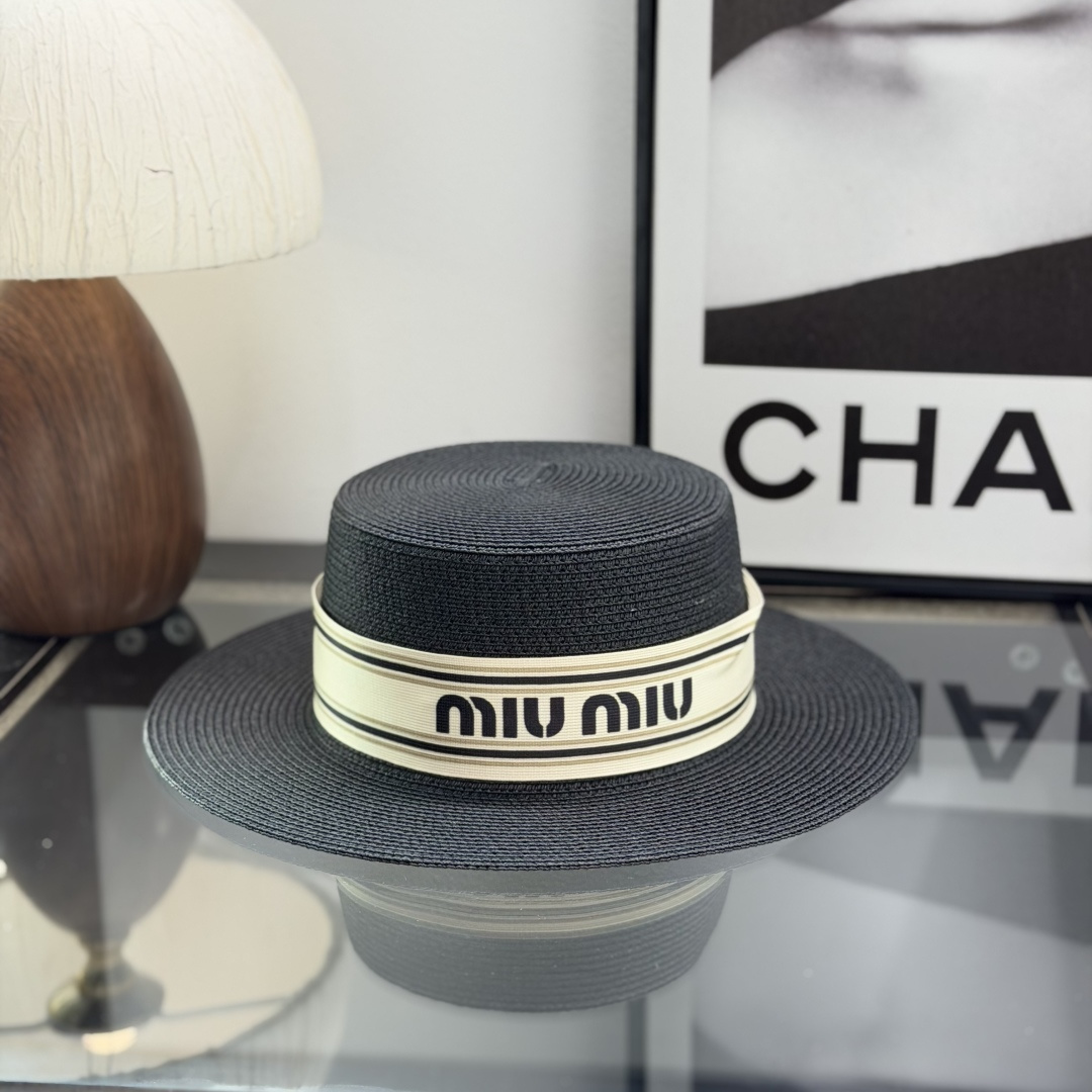 MiuMiu Flat-Brimmed Straw Hat - Image 2