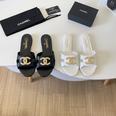 Chanel 26P Large C-Logo Openwork Flat Slippers