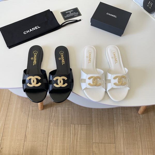 Chanel 26P Large C-Logo Openwork Flat Slippers