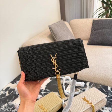 Saint Laurent Nero Raffia Kate Shoulder Bag - Image 2