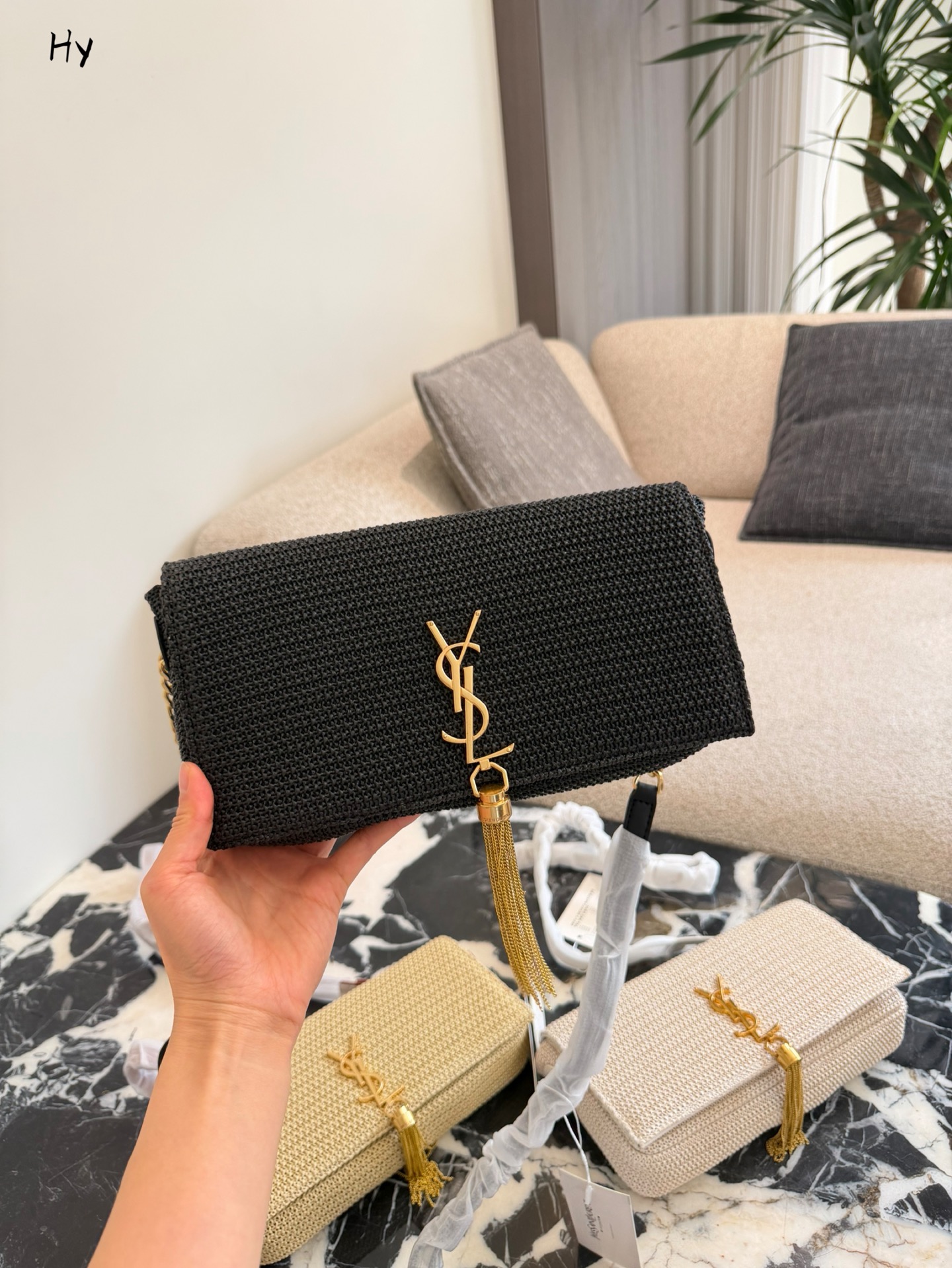 Saint Laurent Nero Raffia Kate Shoulder Bag - Image 2