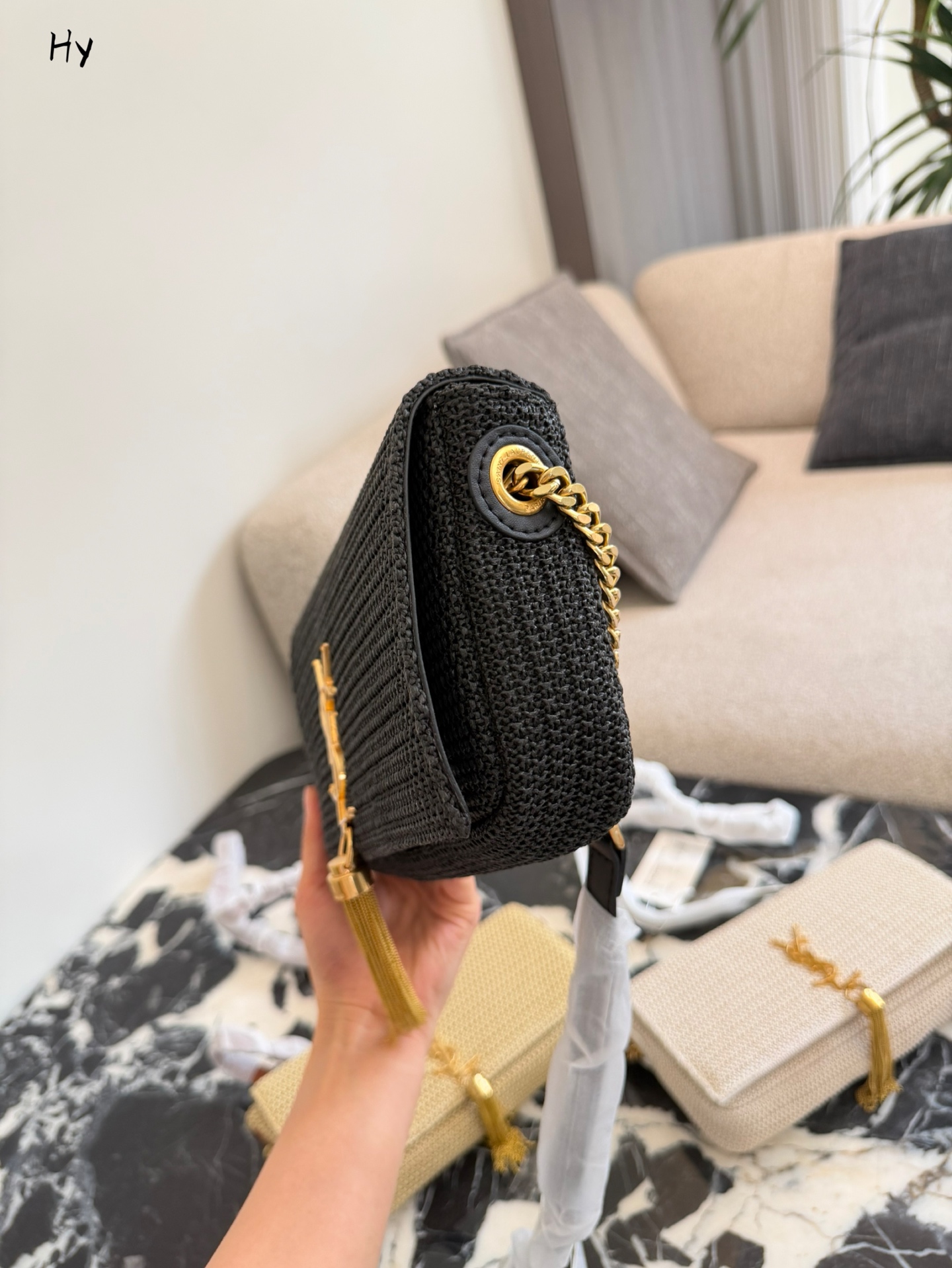 Saint Laurent Nero Raffia Kate Shoulder Bag - Image 8