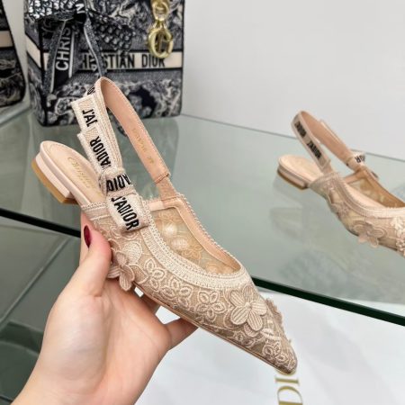 Dior Embroidered Sandals Slingback Flat Mules Pump Pink - Image 4