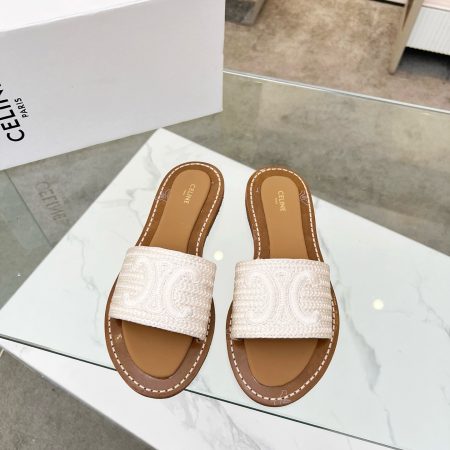 CELINE LYMPIA EMBROIDERED COTTON CANVAS MULES