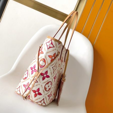 LV Neverfull MM Pool Coral in Canvas - Image 3