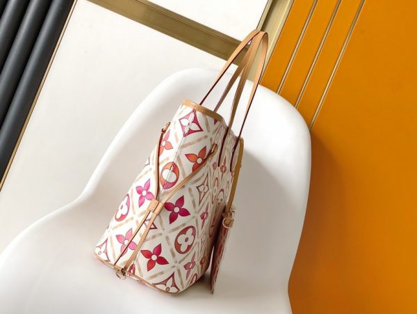 LV Neverfull MM Pool Coral in Canvas
