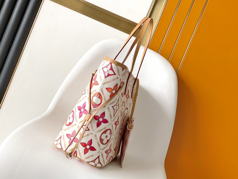 LV Neverfull MM Pool Coral in Canvas - Image 3