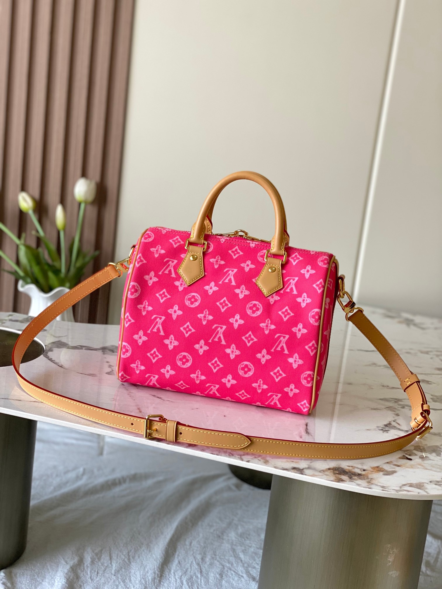 LV Speedy Bandoulière 25 Monogram Anniversary Canvas Bag Red - Image 4