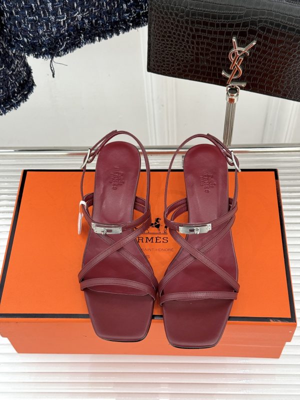 Hermès Kelly Buckle Thin-Strap Kitten-Heel Sandals