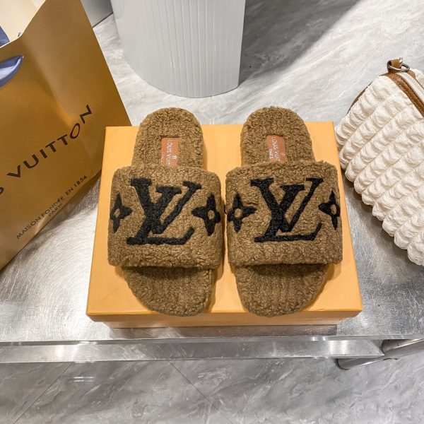 LV His & Hers Furry Slippers Sandals