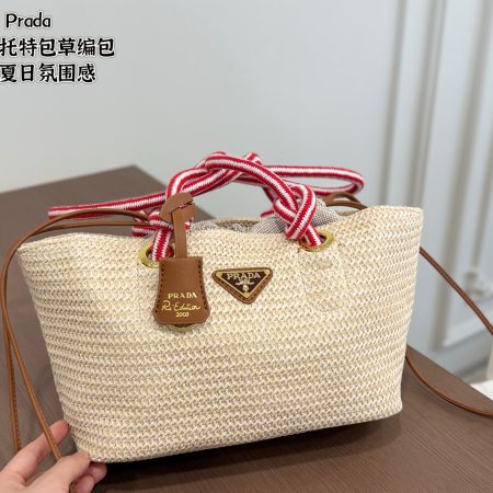 Prada Basket Tote Bag, Woven Straw Bag - Image 3