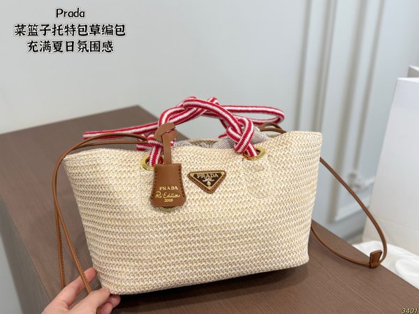 Prada Basket Tote Bag, Woven Straw Bag