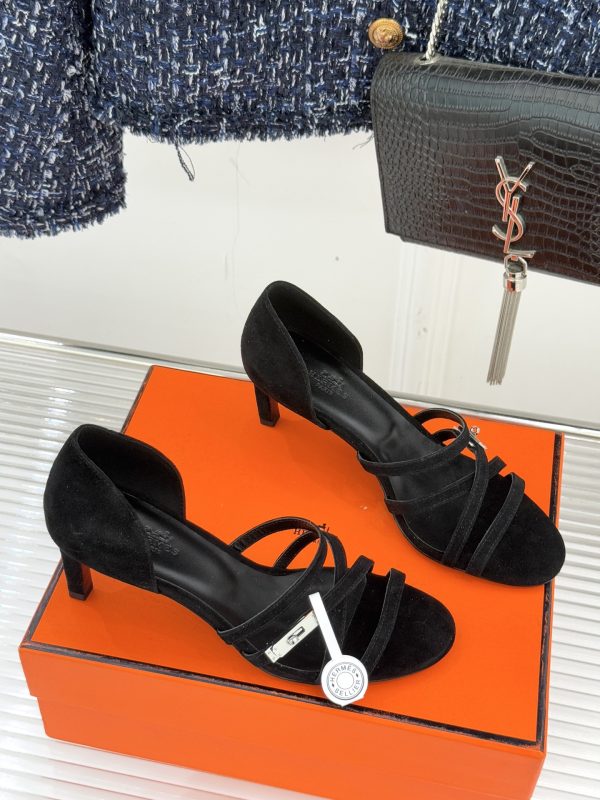 Hermès Kelly Buckle Thin-Strap Kitten-Heel Sandals