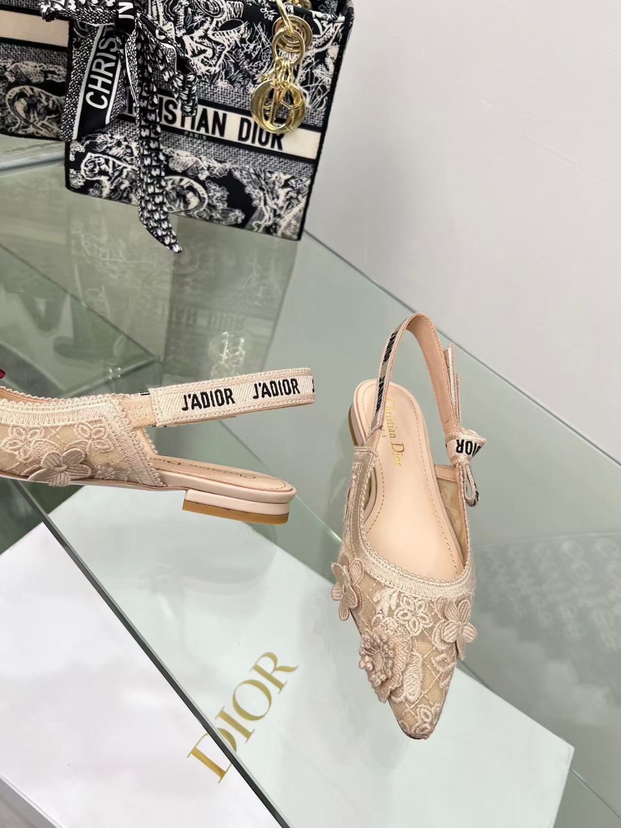 Dior Embroidered Sandals Slingback Flat Mules Pump Pink - Image 7