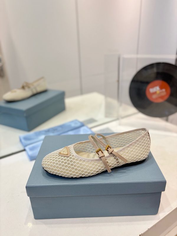 Prada Macramé mesh Mary Jane flats