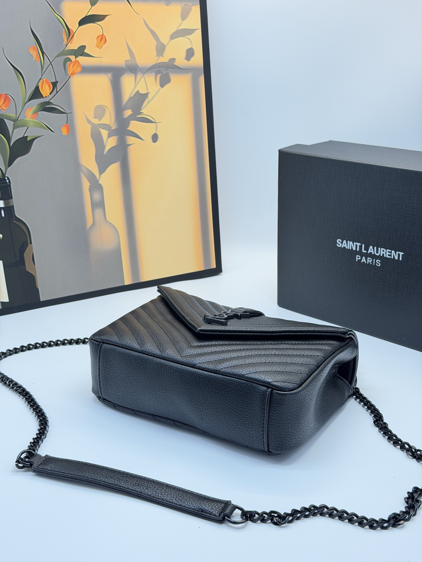 YSL College Black and Gold Messenger Bag - Image 8