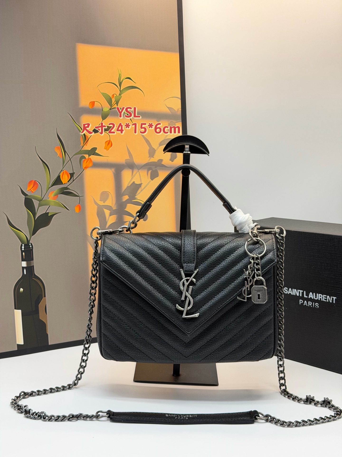 YSL College Black and Gold Messenger Bag - Image 3