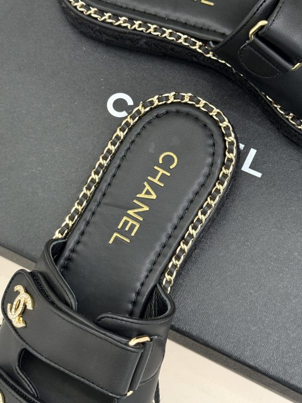 Chanel Black CC Double Breasted Flat Slippers Sandals