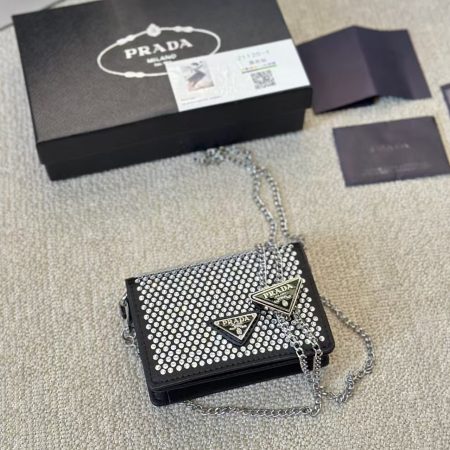 Prada Flap Card Holder with Chain - Image 3