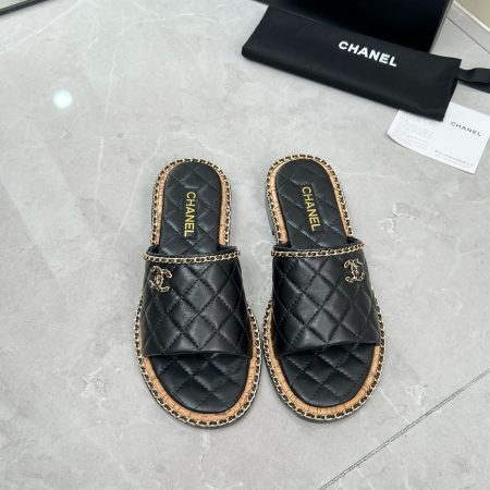 Chanel black leather sandals
