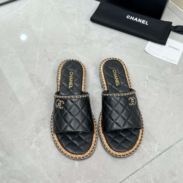 Chanel black leather sandals