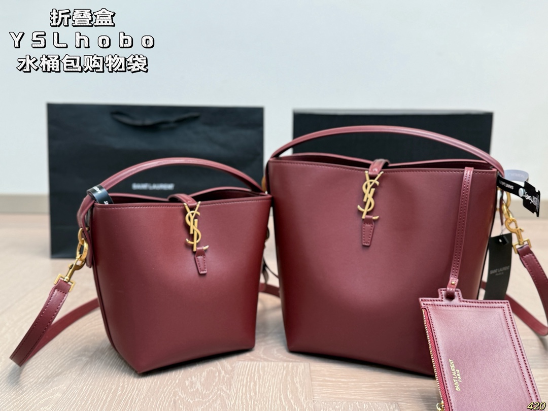 YSL Drawstring Leather Shoulder Bag - Image 5
