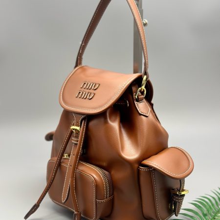 Miu Miu Leather Backpack Black / Cognac - Image 4