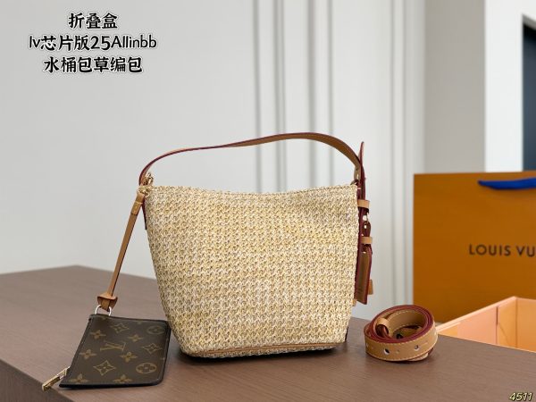 LV 25 Allinbb Bucket Bag, Straw Weave