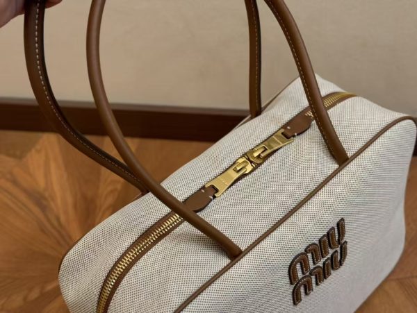 Miu Miu Beau Canvas and Leather Top Handle Bag