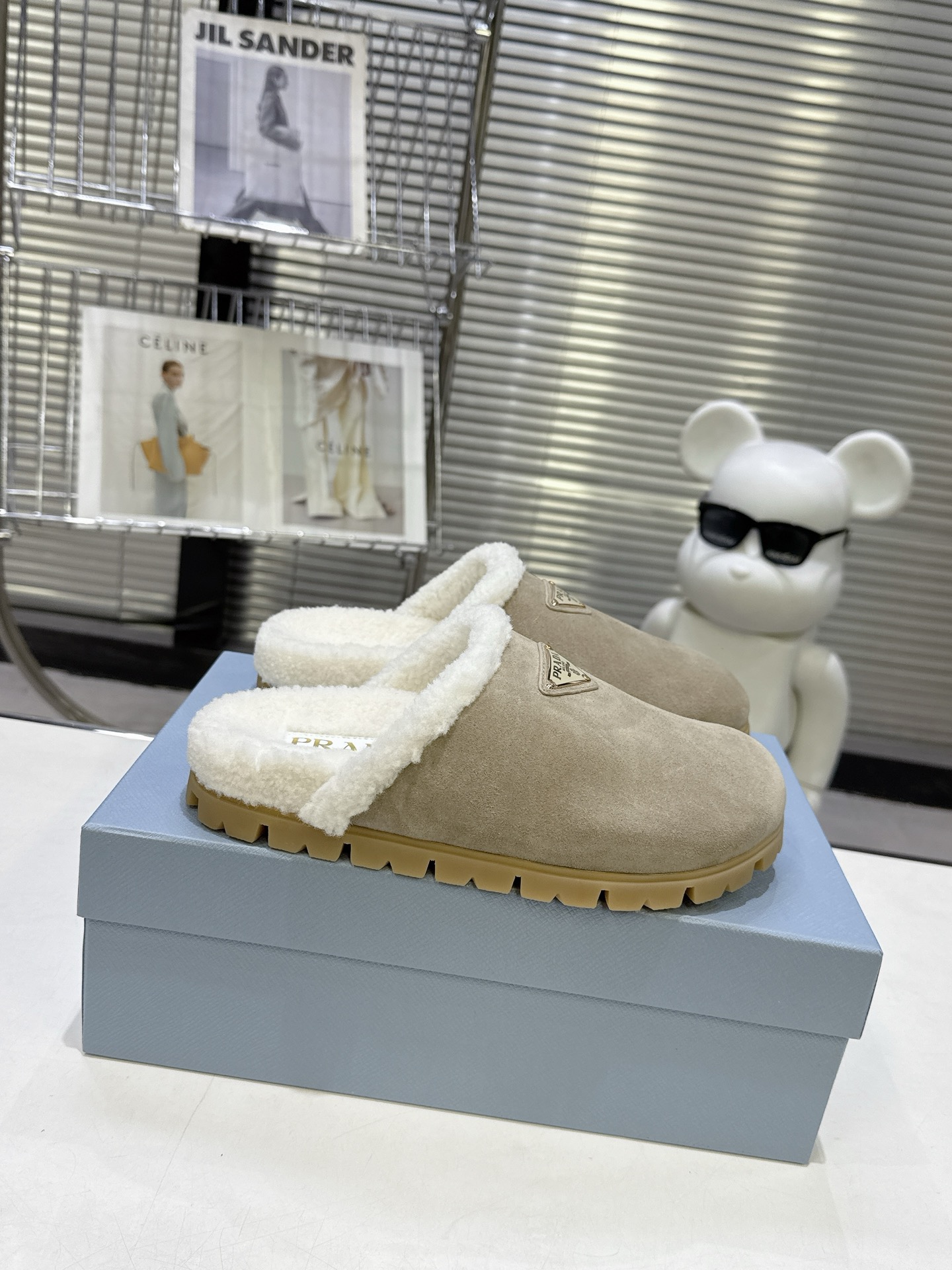 Prada shearlina-lined Suede Mules - Image 1