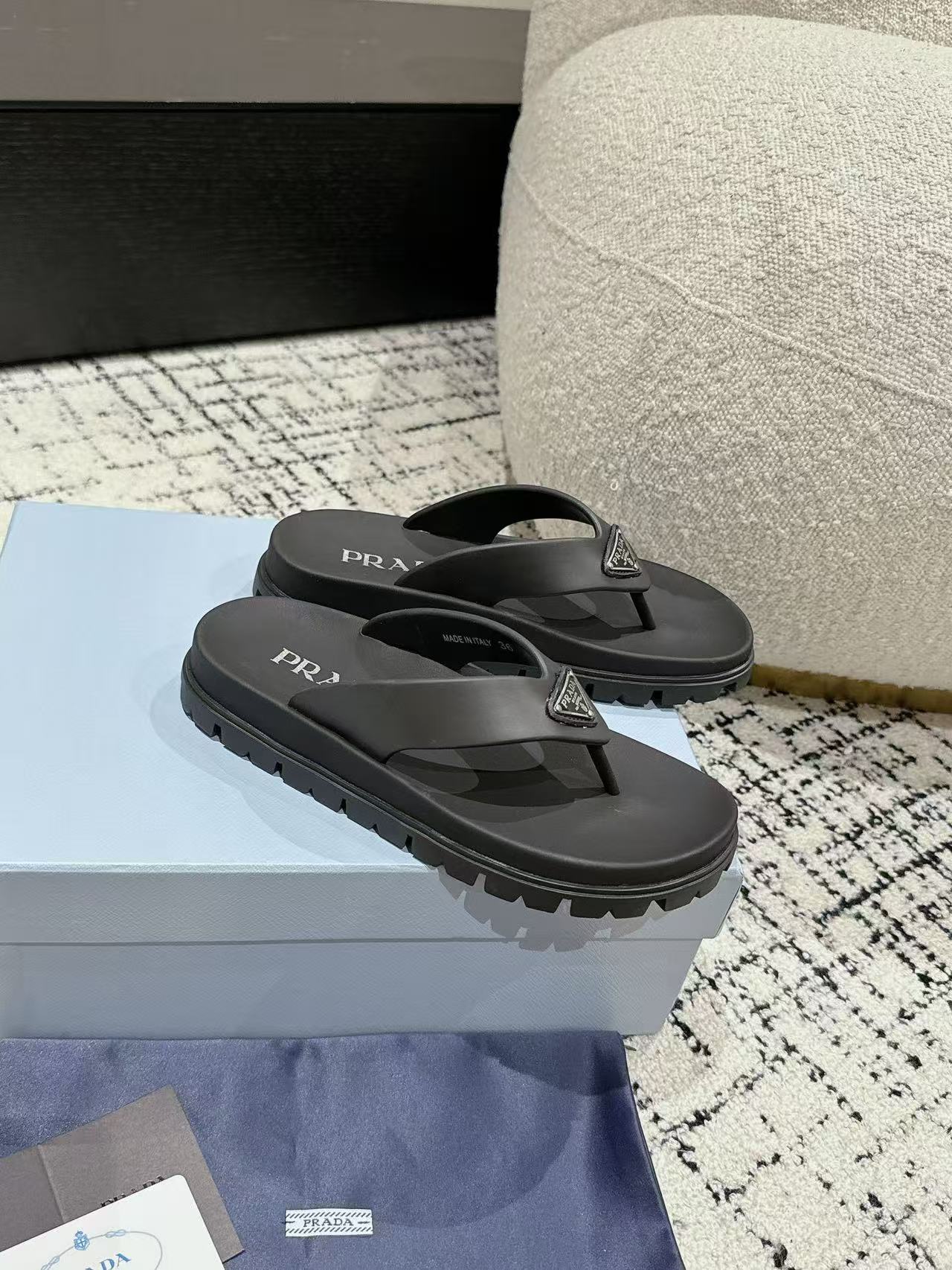 Prada Rubber Thong Sandals - Image 1