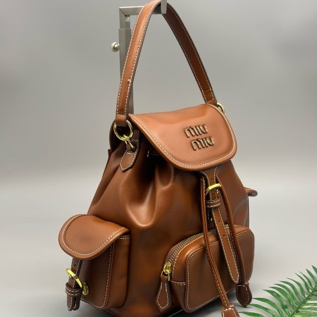 Miu Miu Leather Backpack Black / Cognac - Image 3