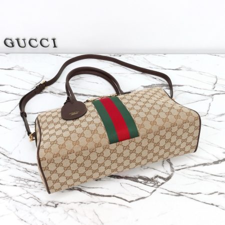 Gucci Borsetto Medium Boston Bag in Sand and Brown GG Canvas - Image 8