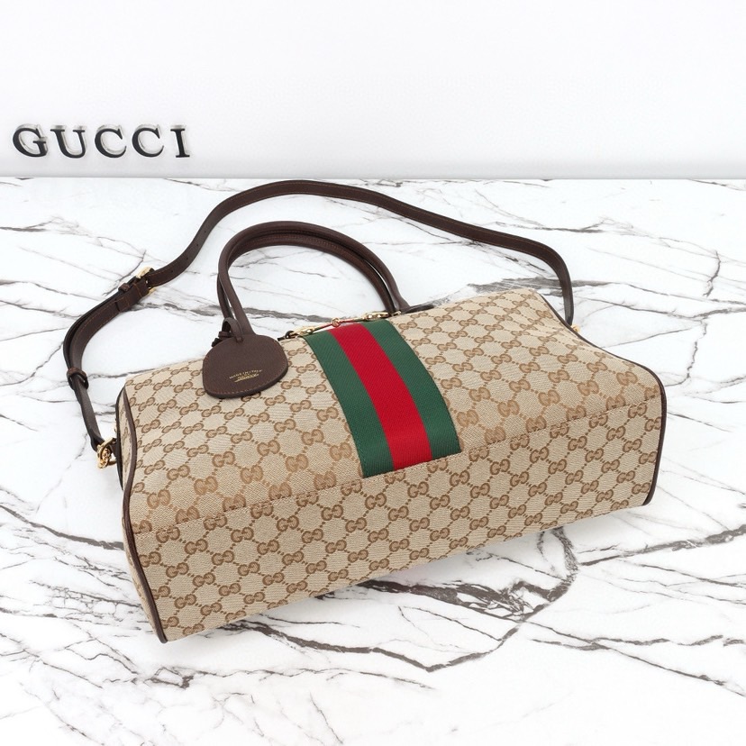 Gucci Borsetto Medium Boston Bag in Sand and Brown GG Canvas - Image 8