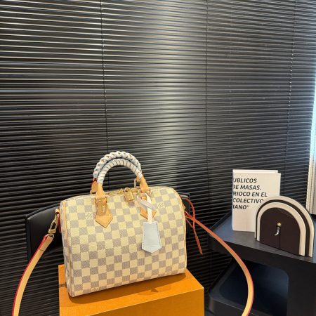 LV Speedy 25 White Checkered Handbag